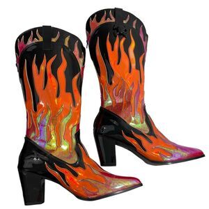 YRU Flame Space Cowgirl Boots Size 12 Orange Flame Shoes